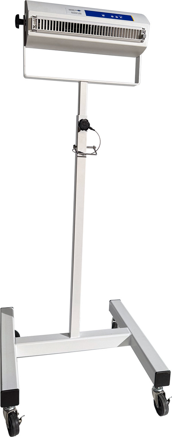 Ionizer Stand with an overhead ionizer mounted on a telescoping column and caster base